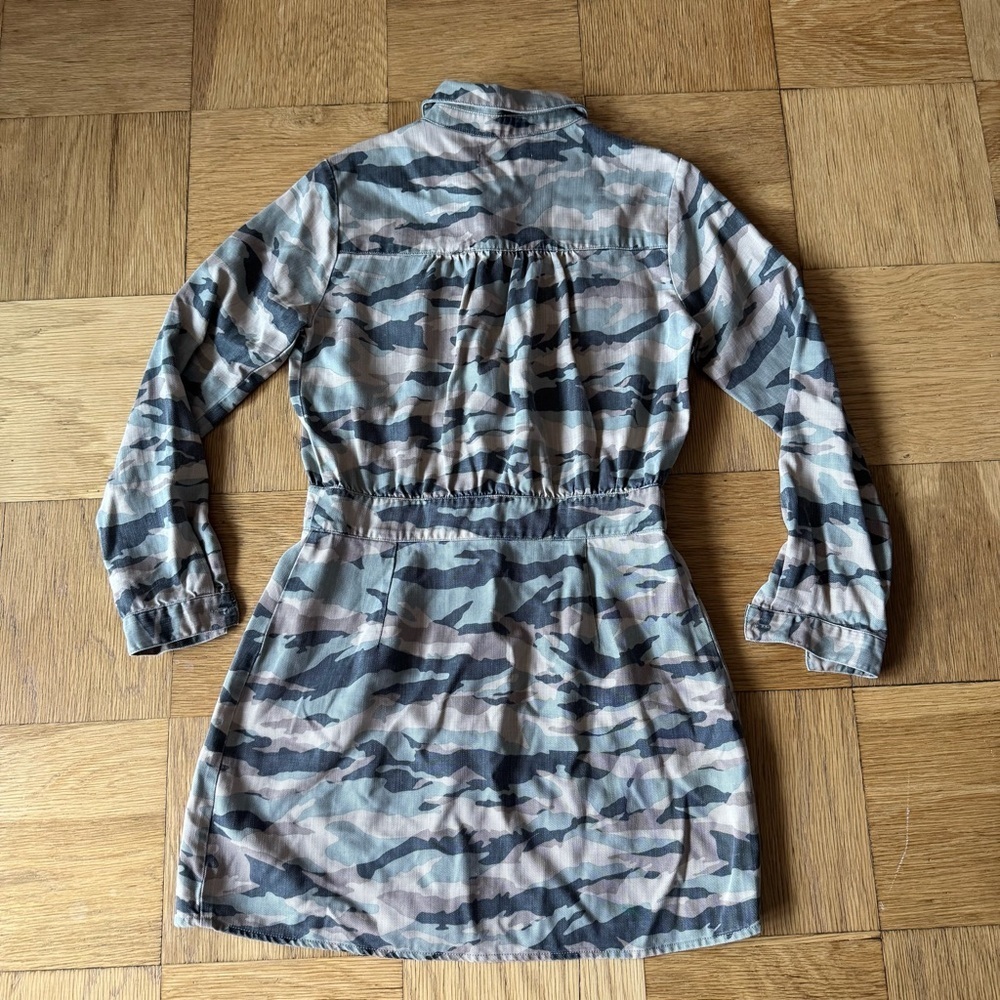 Dear John Camo Dress Button Down Utility Collared Long Sleeve Mini Cinch Waist - Picture 2 of 7